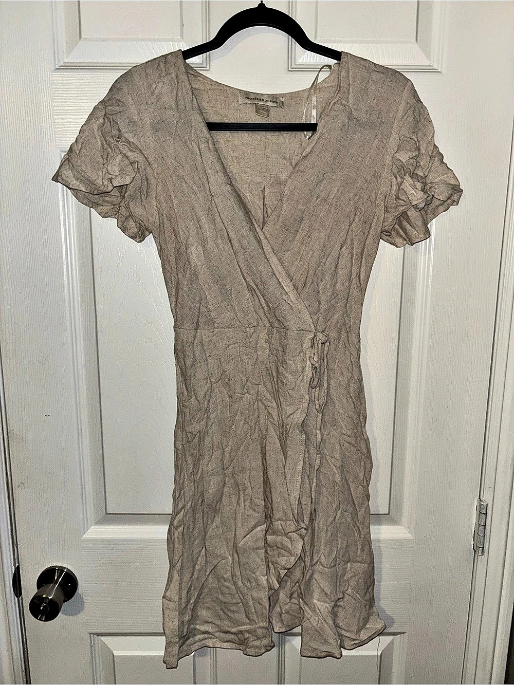 Wrap Mini Dress in Beige Size Small